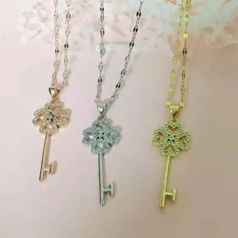 

Wholesale stainless steel necklace titanium steel full diamond Key Necklace women's temperament versatile Pendant Jewelry