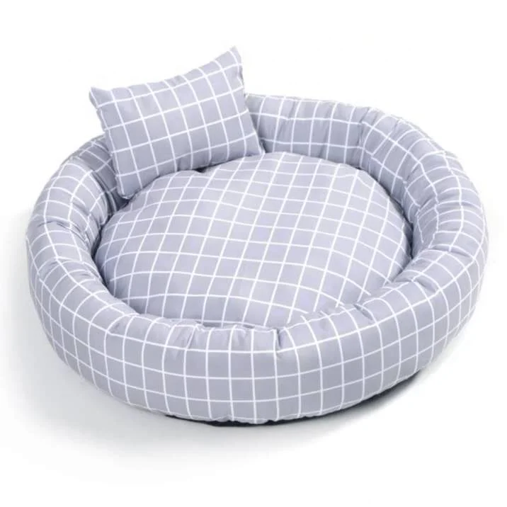 

Wholesale Soft Warm Pet bed Luxury Non Slip Plaid Fluffy Cat Round Bed Dog Bed with Pillow, Picture