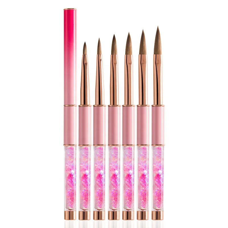 

Aokitec pink glitter uicksand handle miniature 100 kolinsky nail powder rose gold sable acrylic brush kolinsky