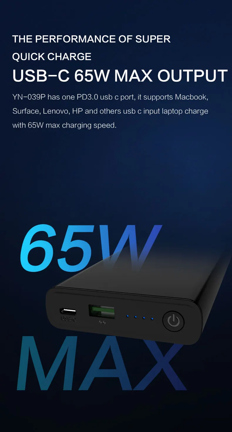 PD 65W QC3.0 power bank 20000 mah mini aluminium alloy low heating 20v output powerbank for Samsung Nintendo switch - ANKUX.COM