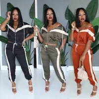 

two piece striped sweatsuit tracksuit women crop top hoodie