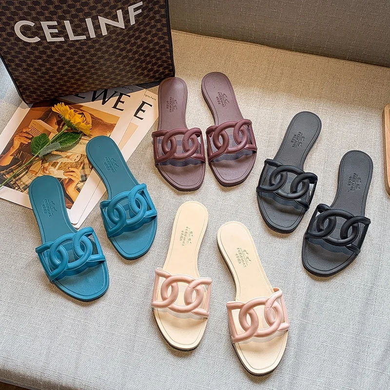 

WDC H Pig nose Twist Chain Strap Slippers sandals