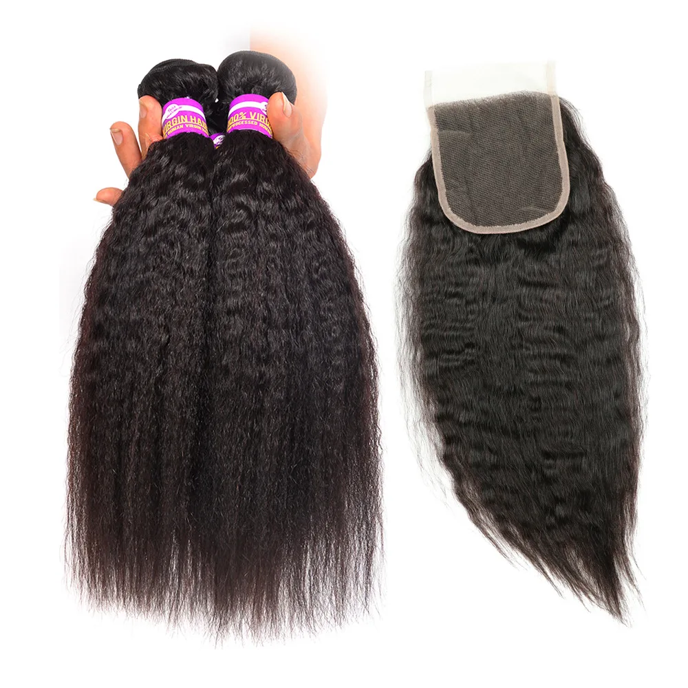 

OEM/ODM facory hair weaving yaki straight brazilian human hair wefts closure and 3 bundles hair