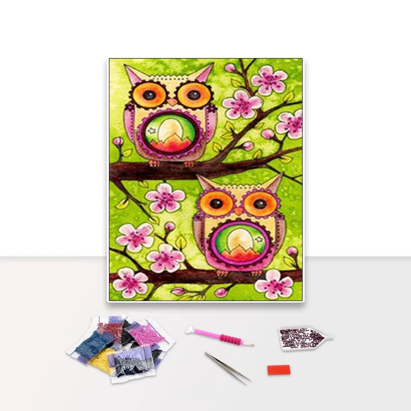 

Wholesale 5d Diy Diamond Painting Colorful Owl cartoon Innovative All Diamond Mosaic Diamond Painter's house hand-designed decor