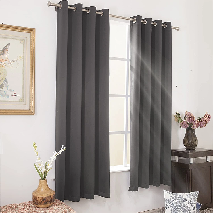 Ready Made Window Curtains Blackout Triple Weaving 100% Polyester Solid Blackout Curtains for Living Room