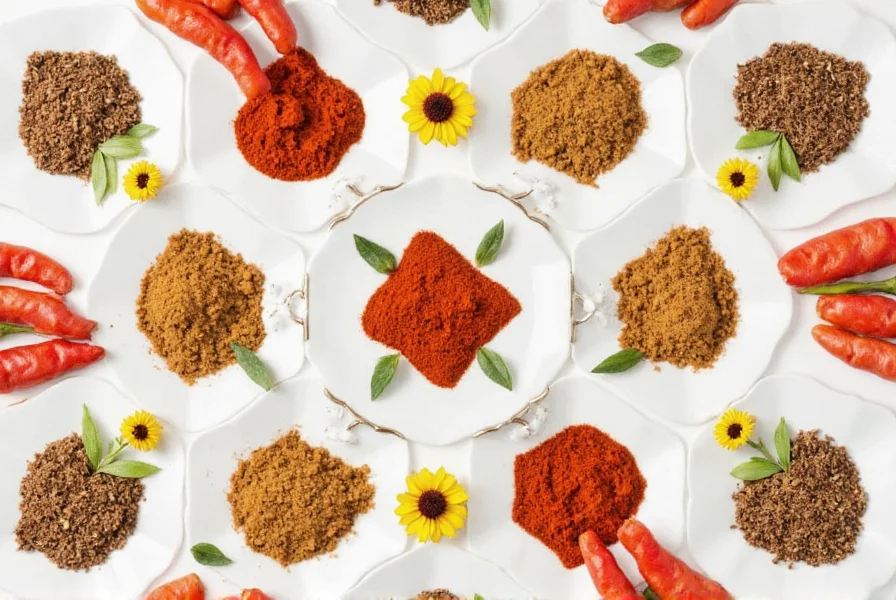 A bowl of mixed spices including red chili flakes