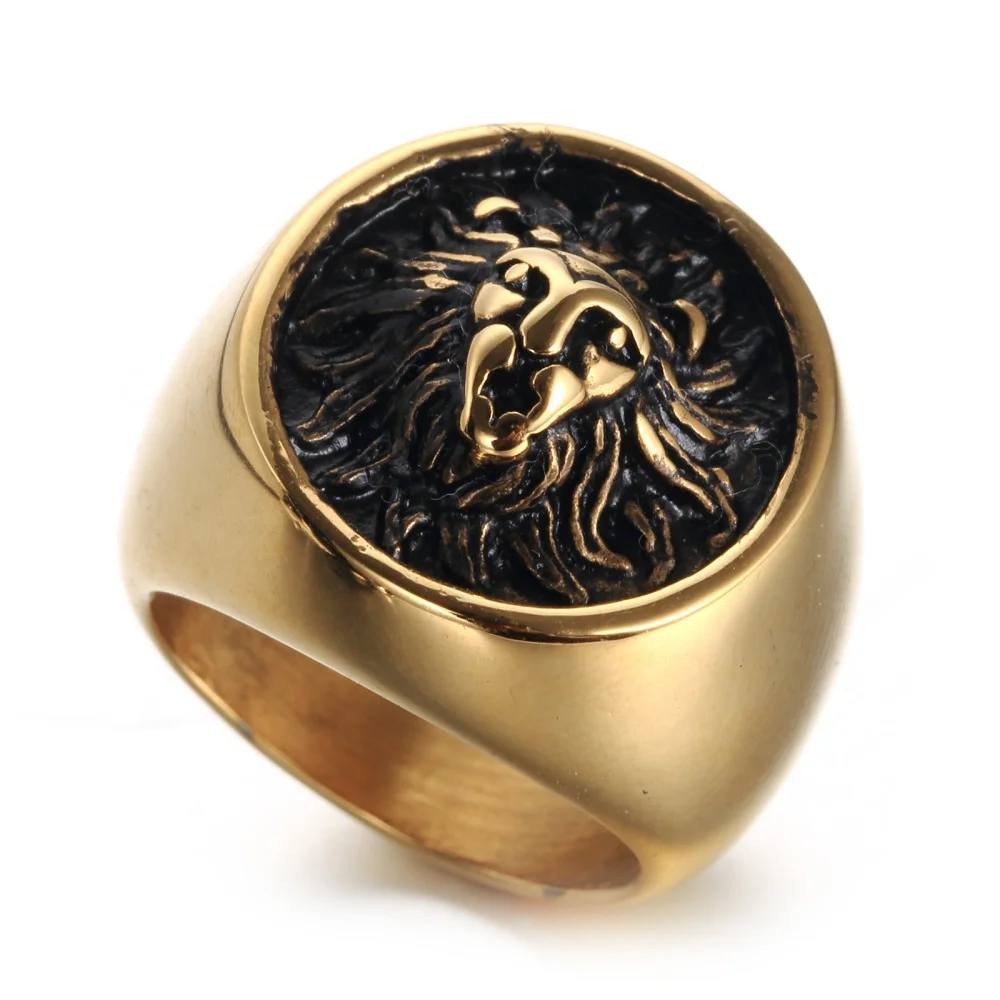 

Men's stainless steel ring gold black animal lion head ring jewelry for men