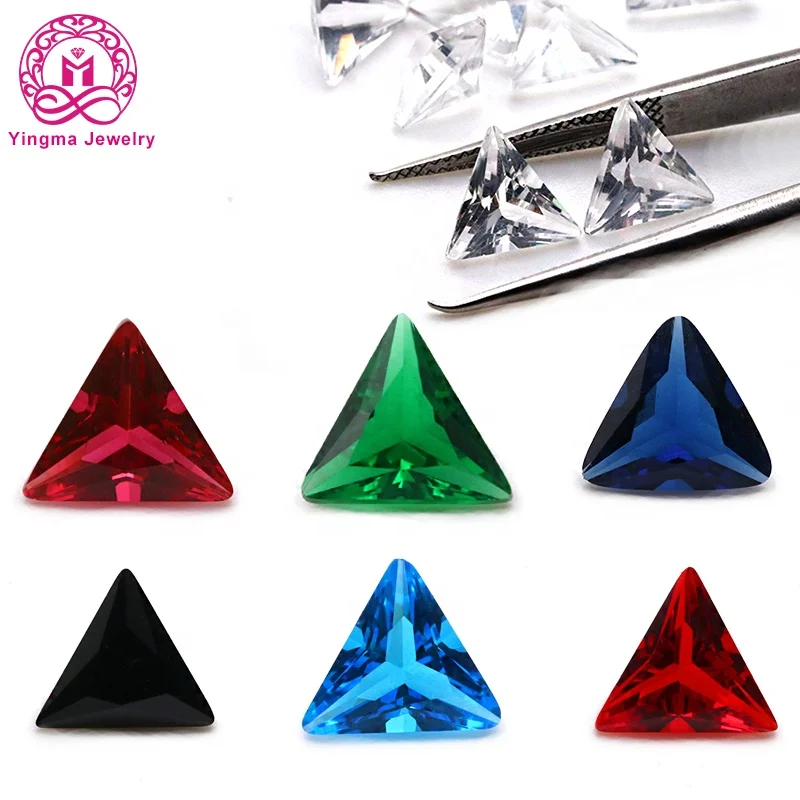Yingma Jewelry Cheap Loose Gemstone Wholesales Price 100pcs Per Bag Triangle Shape Aqua Blue Colored Glass Gems