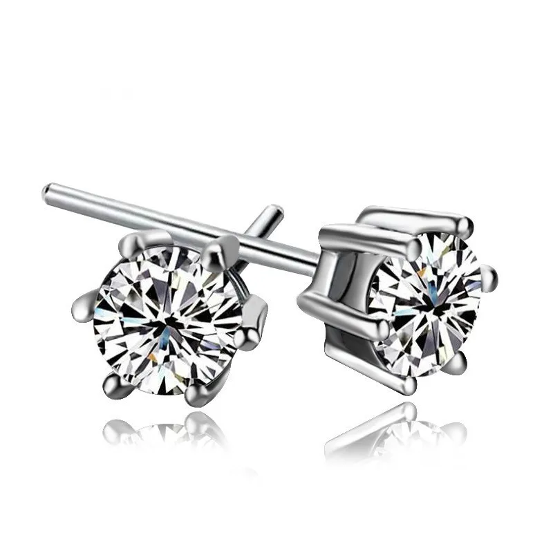 New Hot Fashion 925 Sterling Silver Crystal Six Claw Earrings for Women Girls Gift Fashion Statement Jewelry