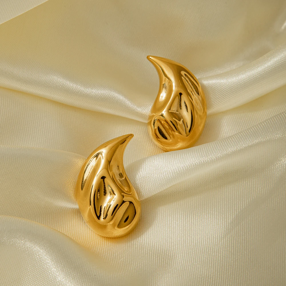 

J&D Stainless Steel 18K Gold Plated Jewelry Gift Lava Hammer Water Drop Shape Chunky Earring Women