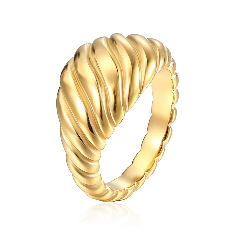 

Wholesale Non Tarnish Free Minimalist Jewelry Stainless Steel 18K Gold Plated Thunky Thick Twisted Stripe Croissant Dome Rings