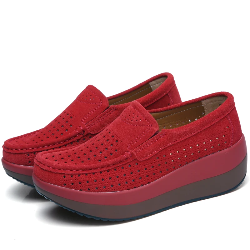 women flat platform loafers shoes suede leather casual Wedges shoes slip on flats Moccasin shoes ladies