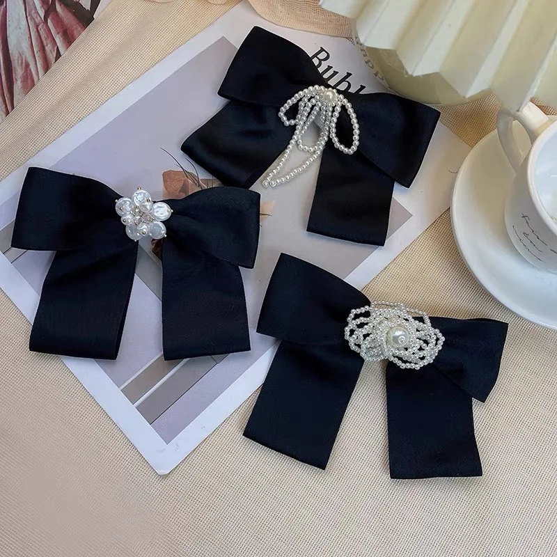 

OUYE Fashion cute design sense black color bowknot pearl tassel flower hairpin back head top clip hairpin clip headdress female, Colorful