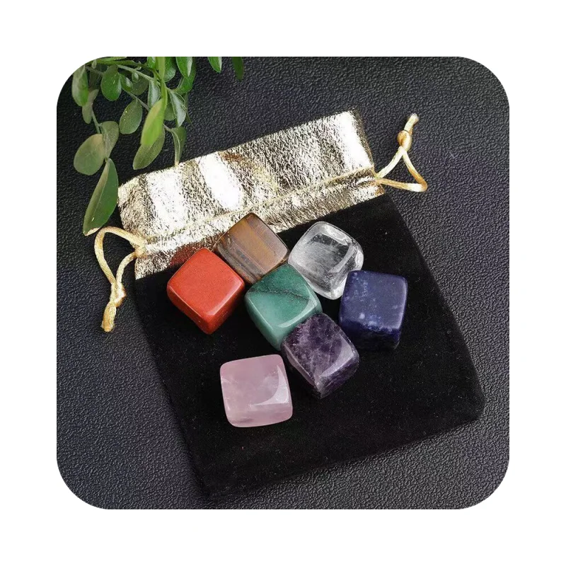 

Wholesale Healing Crystal Meditation Cube Whisky set Stones 7 Seven Chakra Natural Stone Reiki quartz for fengshui