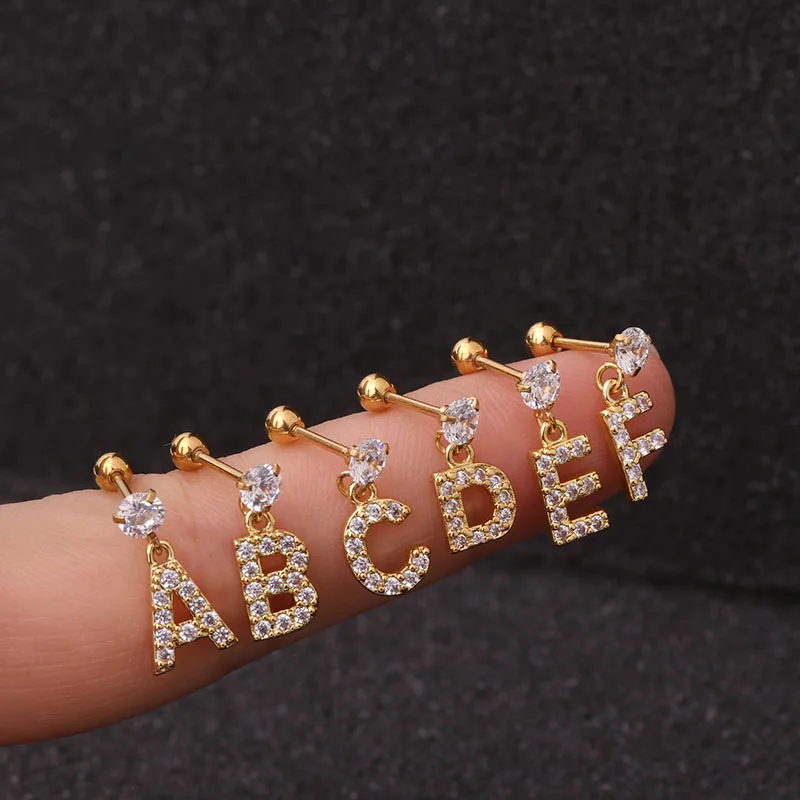 

26 letters a-z stainless steel copper zircon-studded earrings are stylish and luxurious for women's jewelry