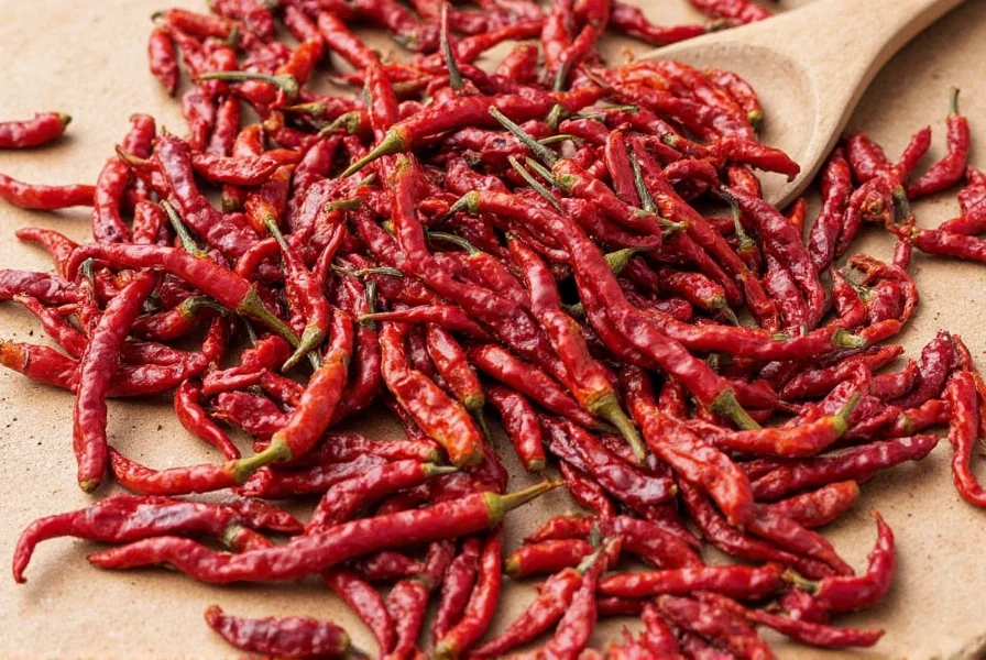 A hand toasting dried red chiles in a cast iron skillet