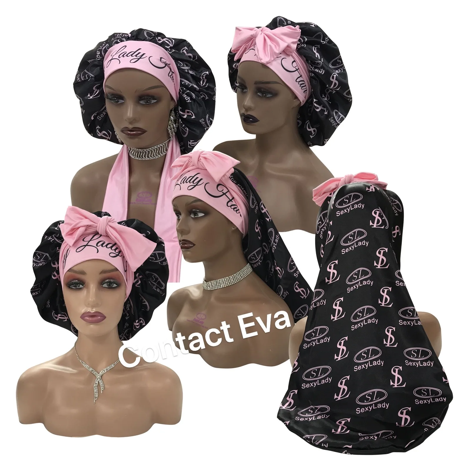 mommy and me set bonnets Custom Logo Soft Satin Bonnet Silk full cover logo bonnets