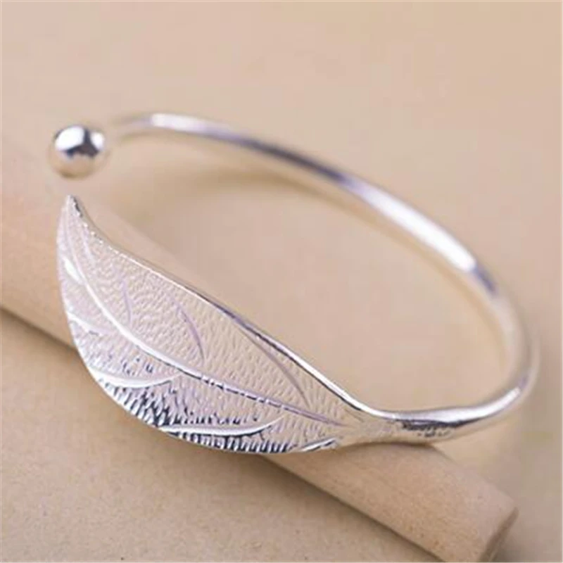 

100% 925 Sterling Silver Leaf Charm Bracelets & Bangles For Women Wedding Gift Adjustable Bracelet Pulseira Feminina SL206