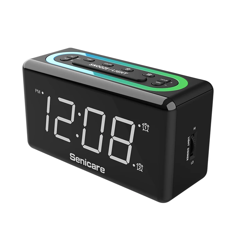 

New Arrival Table LED Digital 7 Color Changing Light USB Charger Double Bell Alarm Clock, Black, white or customized