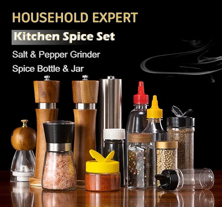 Kitchen Glass Bottle Salt and Pepper Grinder Manual Himalayan Salt