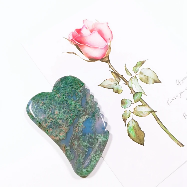 

Factory hot sale custom logo gua sha,heart shape moss agate gua sha tools,moss agate jasper gua sha with wholesale price