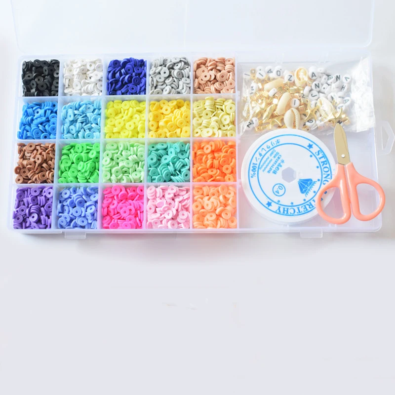 

4000 Pcs Clay Beads  20 Colors Flat Round Polymer Clay Spacer Beads 4 Roll Elastic Strings for DIY Jewelry Making