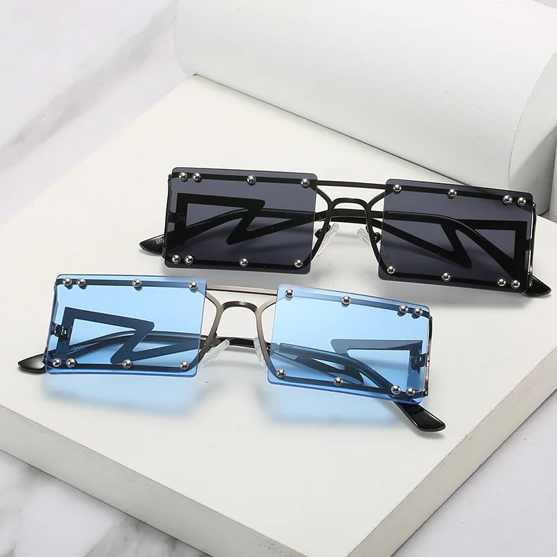 

Kenbo Eyewear 2021 Rivet Sunglasses Rimless Rectangle Sunglasses Vintage Colored Sunglasses