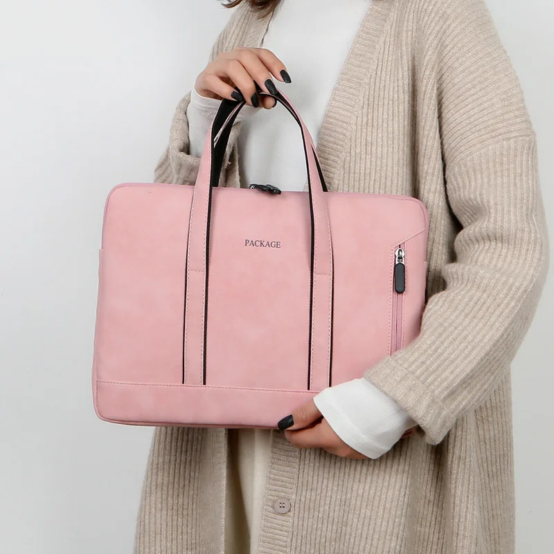 Women Briefcase Pu Leather Laptop Shoulder Computer Bag Slim Vintage