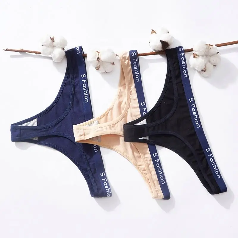 

U5205 New Low Waist Letter Cotton Briefs Bikini Panty Women Thong G String Panties, 7 colors: nude, pink, light blue, deep blue, gray, red, white, black