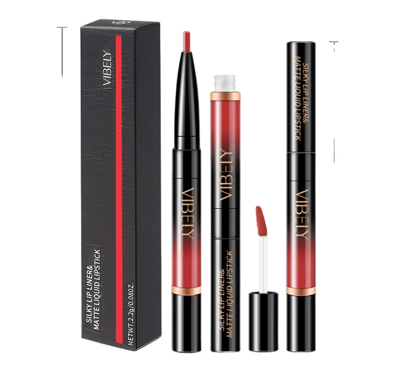 

Double-ended Design Waterproof Lasting Smooth Natural 2 In 1 Velvet Matte Lip Gloss & Lip Liner