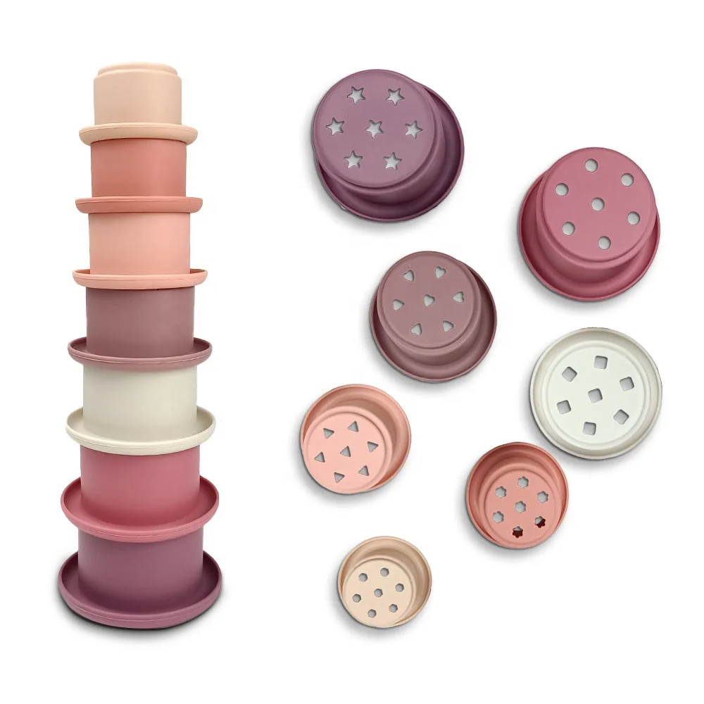

ECO Friend Baby Silicone Stacking Toy For Cups Baby Puzzle Stackable Toy Soft Building Blocks Baby Silicone Stacking Cups