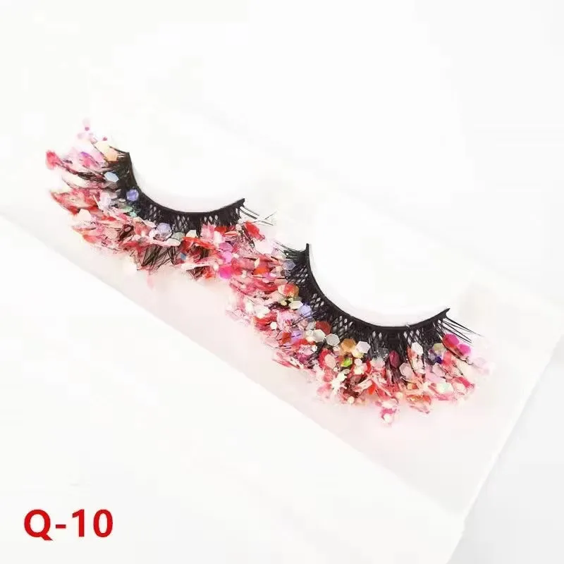 

Wholesale Private Label Eyelash Vendor Stalk Red Green Pink Colorful Colored glitter 3d 25mm Full Strip Mink Lashes