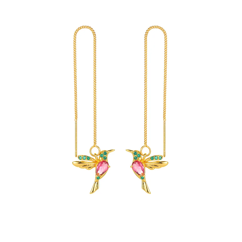 

Best Selling Delicate Rhinestone Crystal Dangle Wire Hummingbird Earrings Animal Shape Jewelry