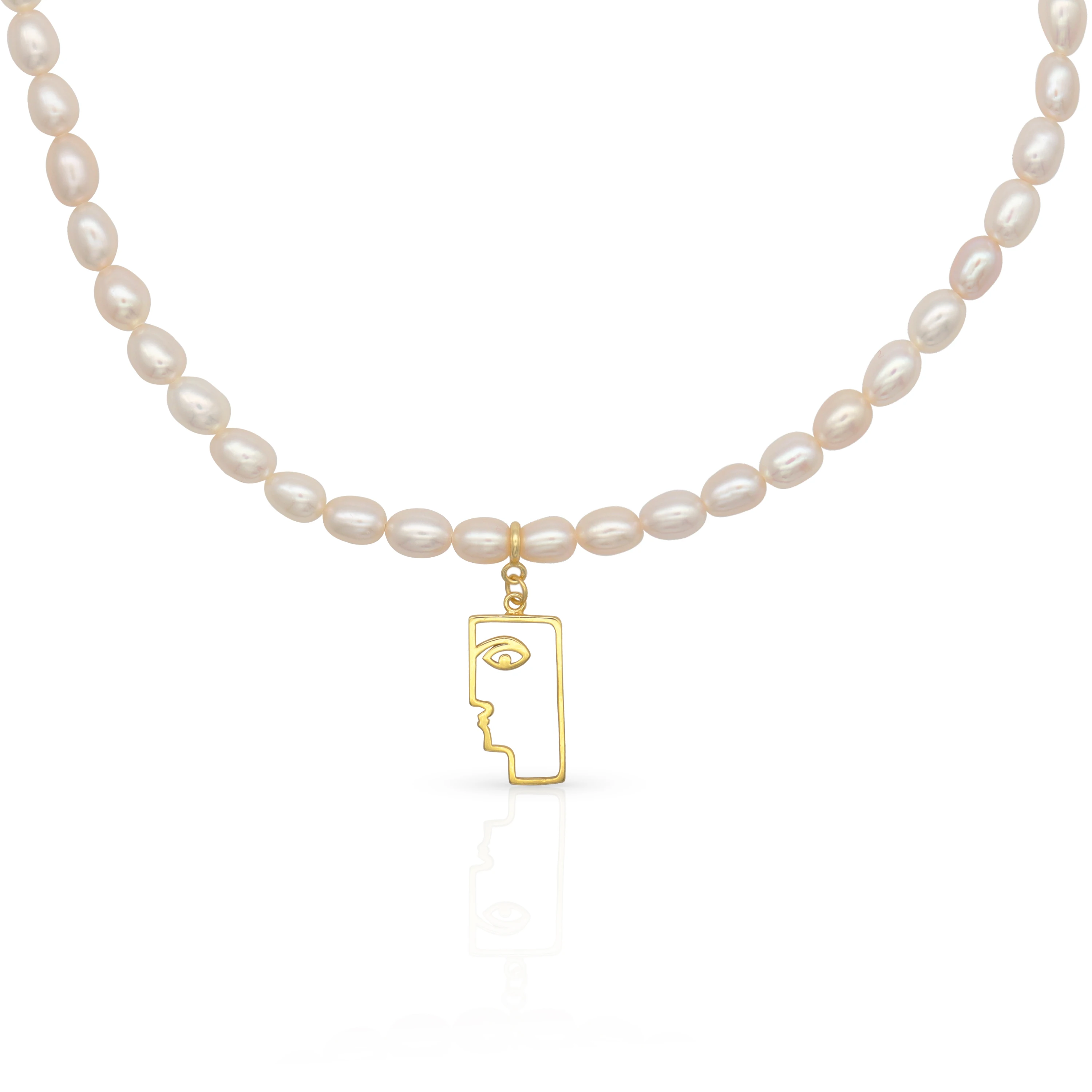 

In stock fresh water pearl choker face necklaces, Silver