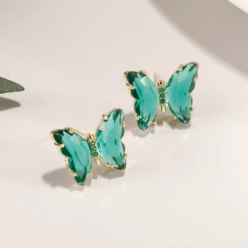 

Luxury Design Gold Plated Brass Stud Crystal Butterfly Earring