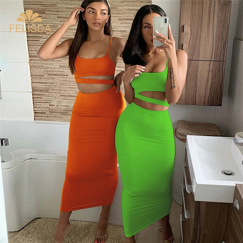 

Women's Sexy 2 Piece Outfits Strap Crop Top Skirt Set Bodycon Club Dress Ruched Two Piece Set Backless Dress