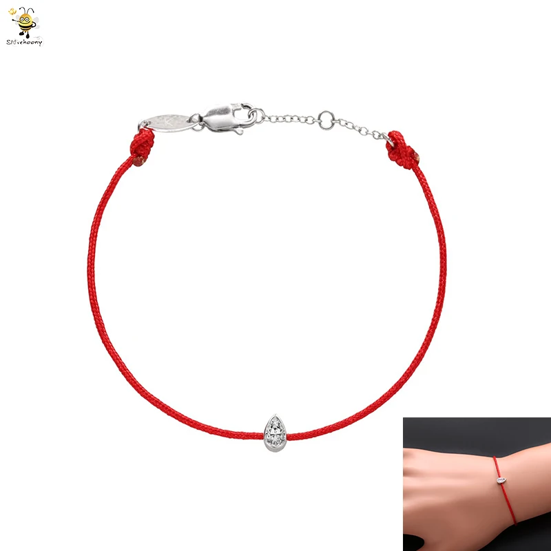 

Fine Jewelry Red String Chain Sterling 925 Silver Adjustable Crystal Diamond Teardrop CZ Beads Rope Bracelets, Silver/ rose gold/gold