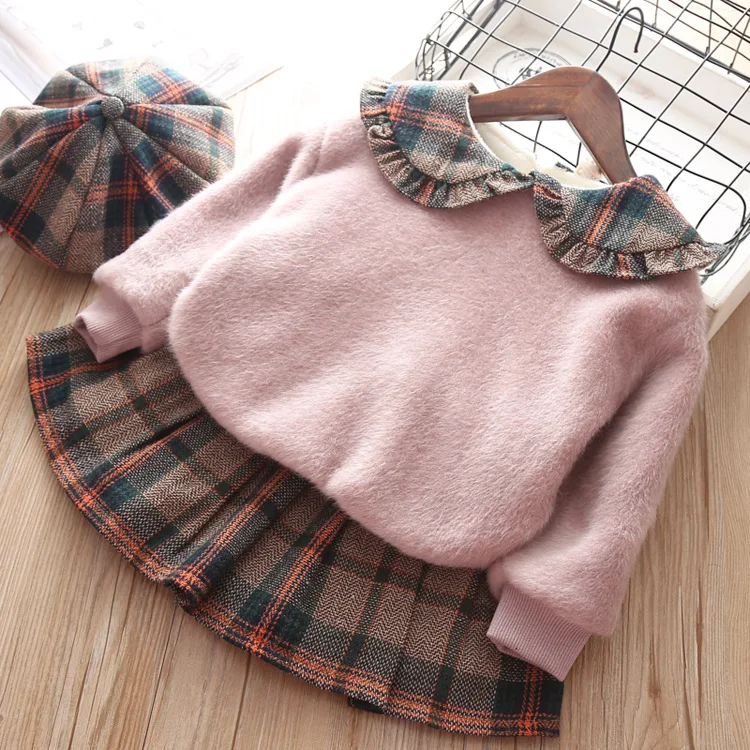 

CYB84088 Winter Toddler Girl clothing Sets Long Sleeve Sweater And Plaid Skirts set Sweet Kids Fall Outfits 2 Piece Set