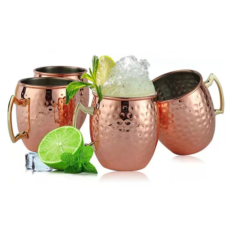 

Hot Sale High Quality Copper Beer Mug Stainless Steel Brass Hammered Rose Gold Moscow Mule Mug