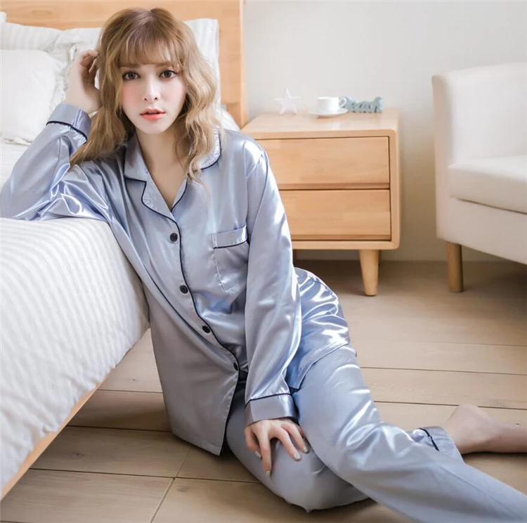 

2020 Korean Nightwear 2 Piece Pyjamas Set Winter Sleep Wear Women Clothing Long Sleeve Autumn Pajama Sets, As pictures or customized color