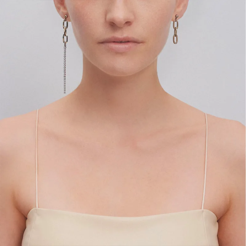 

Ins Style Stainless Steel Gold Plated Link Chain Long Drop Earings Irrgular Geometric Link Chain Long Tassel Earrings