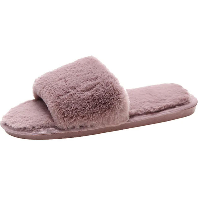 

Cotton slippers women's plush shoes indoor home autumn and winter ladies short plush flat open-cut large size bedroom slippers, As picture