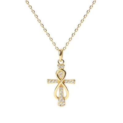 

Trendy Micro Zircon Pendant Necklace Cross Women Necklace Jewelry Silver 925, As picture