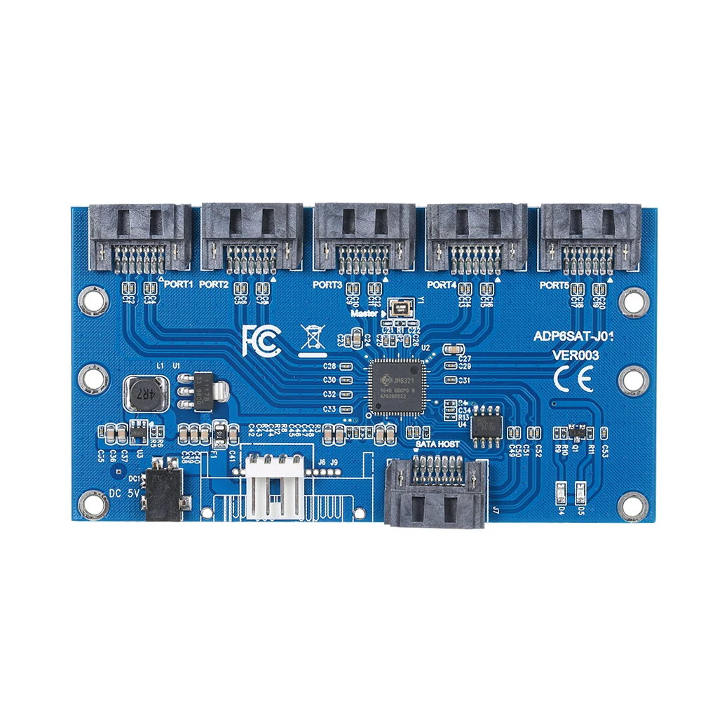 

SATA Hard Disk Adapter Card 1 to 5 SATA Multiplier Riser Card Splitter JMB321 Chip