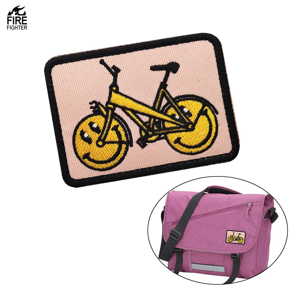 

Bicylce Smiley Smile Happy pink Face DIY Applique Embroidered Sew Iron on Patch bike embroidered patch V01088, Customized