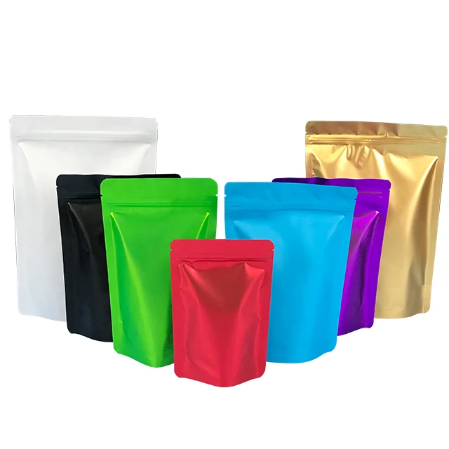 

In Stock Colored Your Own Logo Stand Up Pouch With Ziplock For Snack Nuts Mylar Bag Food Packaging