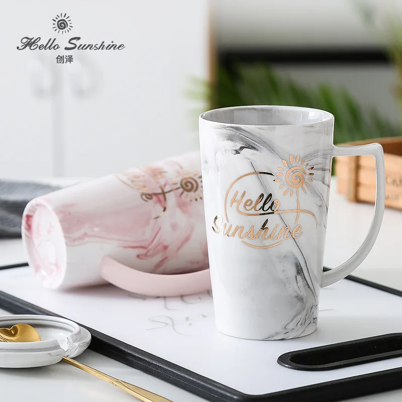 

Creative marble mug ceramic mug custom breakfast milk cup coffee cup ceramic cup with lid simple wind