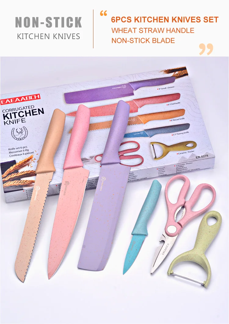 Most Popular 6pcs Non-stick Blade Stainless Steel Kitchen Knives Set ...