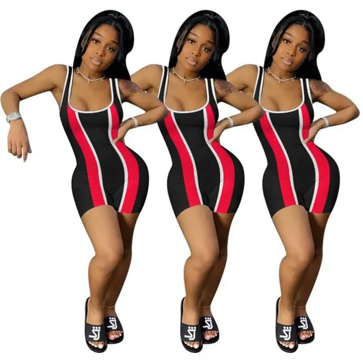 

MISSMOEN Hot Selling Summer 2021 Stripe Short Low-cut Women One Piece Bodycon Jumpsuits