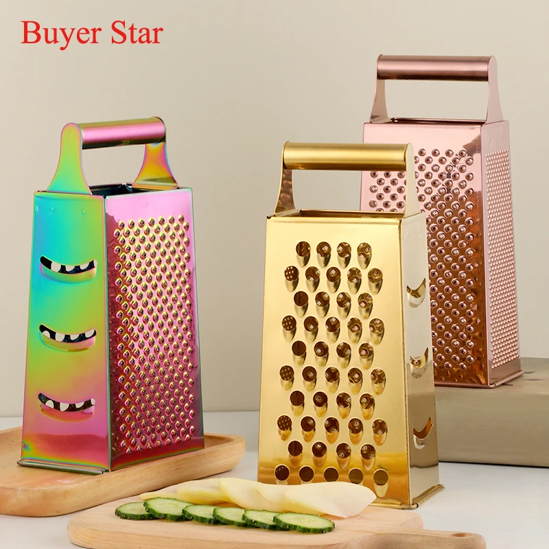 

4 Sides Kitchen Food Grater Box Vegetable Potato Slicer Wire Cutting Stainless Steel Cheese Grater, Silver,gold,rose gold,rainbow no.0,rainbow no.3